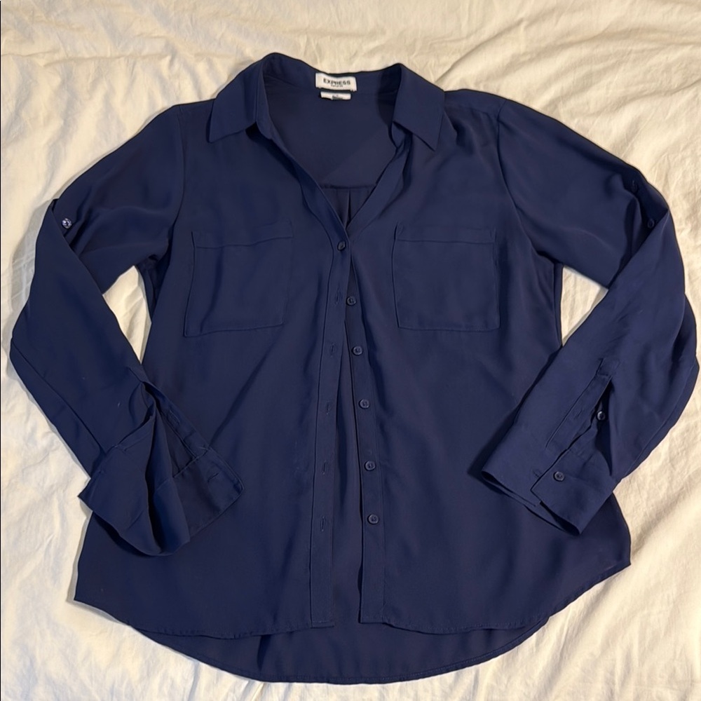 Express Deep Blue Button-Up Shirt